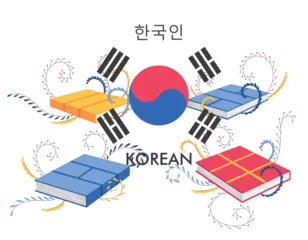 Fototapeten Korean language. Learning new language. Distance education, online learning courses concept. Reading books. Teaching foreign languages, vector illustration © the8monkey