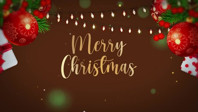 Merry Christmas golden text animation with snowing particles. 4K animation V4