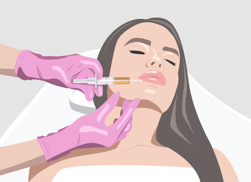 Cosmetologist does prp therapy on the face of a beautiful woman. Cosmetology concept. vector image