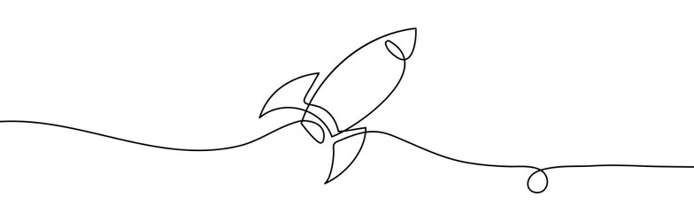 Rocket one line. Vector illustration continuous, simple retro spacecraft. Single line draw design vector illustration.