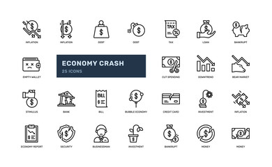 Economy crash crisis fall global down depression detailed outline icon. simple vector illustration