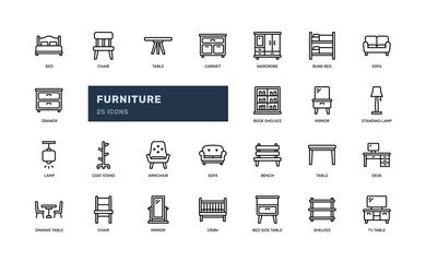 furniture house home interior decoration living room detailed outline icon. simple vector illustration