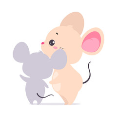 Cute Mouse Character with Large Ears and Tail Standing with Baby Vector Illustration