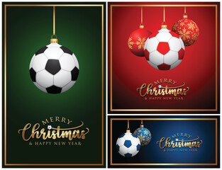 Soccer Christmas Greeting Card -  Soccer Balls set - Sport Background - Merry Christmas and Happy New Year