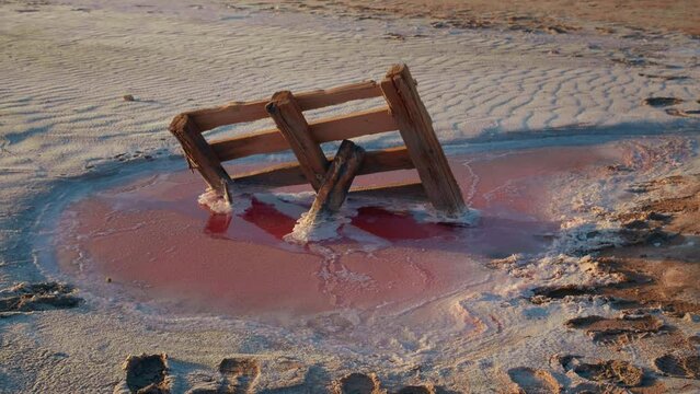 Water remains of large endorheic salt lake Chott el Djerid in Tunis. Deserted lake because of weather arid conditions