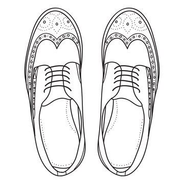Vector hand drawing illustration with men brogue fashion shoes, top view .Doodle illustration	