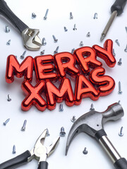 A Christmas card for a worker, a craftsman, his own master. Embossed letters Merry Christmas,...