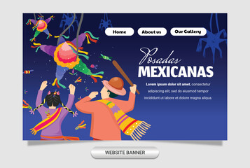website landing page design template for mexicanas posadas festival - obrazy, fototapety, plakaty
