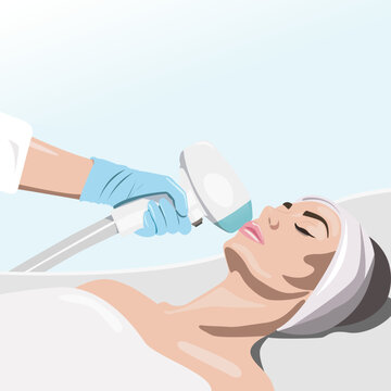 татарушкиIllustration. Epilation hair removal procedure on a woman’s face. Beautician doing laser rejuvenation in a beauty salon. Removing unwanted body hair