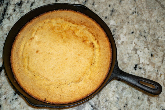 Freshly Made Cornbread in a Cast Iron Skillet