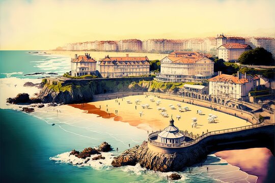 Aerial View Of Biarritz Beach South West Resort Town Lapurdi France