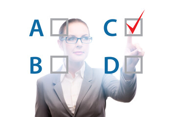Multiple choice test question concept with business people