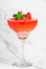 strawberry frose cocktail with pink wine Frose Slushy Smoothy Alcoholic Beverage. Boozy Frozen Rose Frose