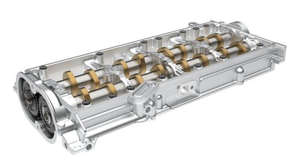 Camshaft cylinder head (automotive spare part) on white background 3D Rendering