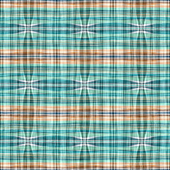 Teal rustic coastal beach house check fabric tile. Seamless sailor flannel textile gingham repeat swatch.