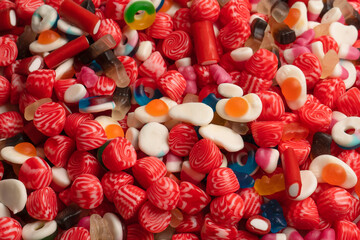 Tasty mix of jelly colorful candies isolated on a white background.