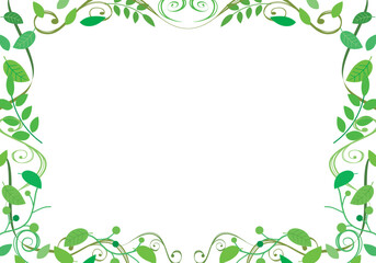 緑色の葉や蔦の飾り枠イラスト