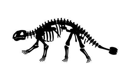 Dinosaur skeleton black. Poster or banner for website, bones. Historical value and find. Nature and fauna before our era and BC. Minimalist creativity and art. Cartoon flat vector illustration
