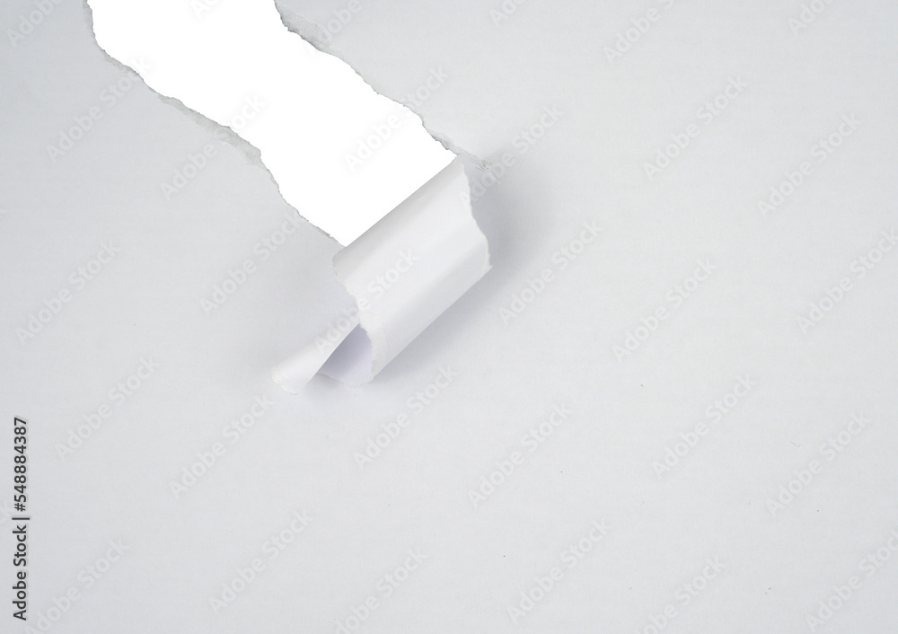 Aufkleber Torn paper with the curled ripped sides. Realistic torn paper with the ripped edges for copy space and text.