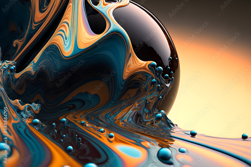 Wall mural Colored ink flow in abstract sphere shape background. 3D rendering. 