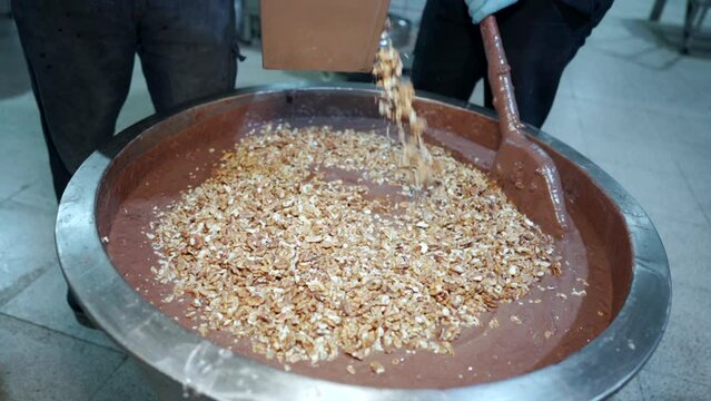 Making of Traditional Turkish halva at factory
