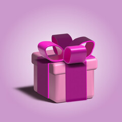 3d pink gift box with ribbon