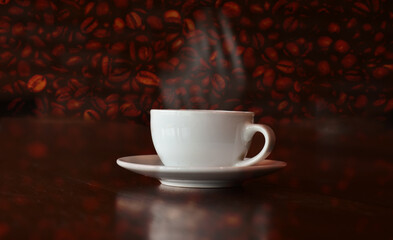Hot coffee in a smoky cup for drinking