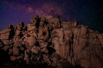 Starry sky and milky way galaxy at night in Joshua Tree National Park Mojave, California, USA	