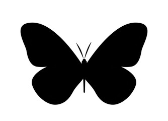 Butterfly silhouette icon. Poster or banner for website. Stylish minimalistic logo for company, branding. Nature and fauna, insect with wings flies, wild life. Cartoon flat vector illustration