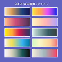 Vibrant colorful gradients pallete. An example of a bright color swatches. 