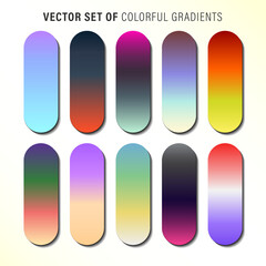 Vibrant colorful gradients pallete. An example of a bright color swatches. 