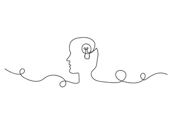 Icon with line head light bulb. Idea, solution, business, strategy concept. Line art. Vector illustration. stock image. 