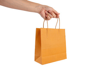 Hand Holding Paper Bag isolated on transparent background.