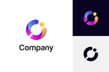 initial Letter c with dots logo icon design, CI letter logo design for technology brand identity design