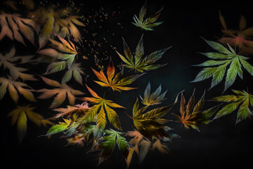 Fototapeta na wymiar Cannabis leaves held in the air with cloud background 3d render 