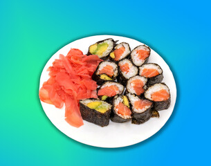 Sushi with ginger on plate