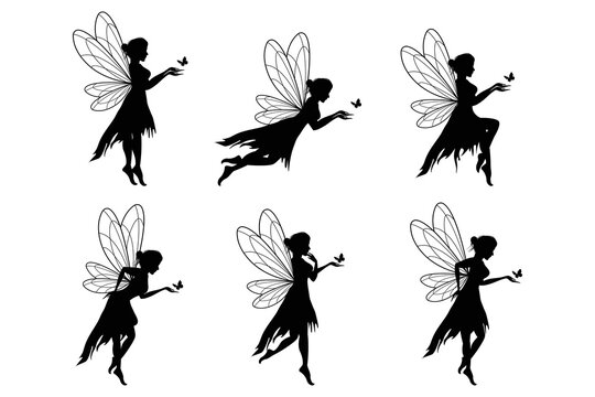 cute fairy silhouette illustration set