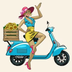 Foto op Plexiglas beautiful girl posing with old scooter motorbike © bazzier
