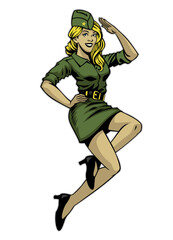 sexy pin up girl wearing army uniform