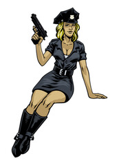 Obraz premium police women posting and hold the gun