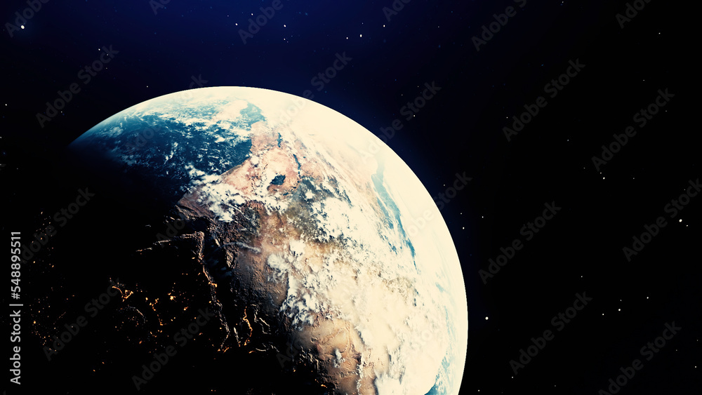 Wall mural rotating planet earth. motion. rapid rotation of earth with life changes. movement and rotation of e