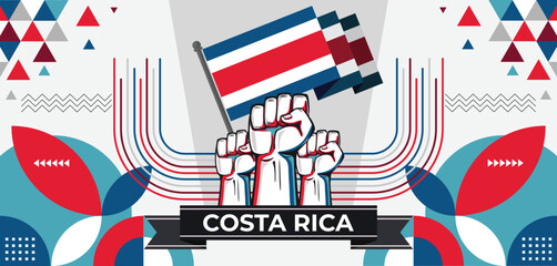 Costa Rica national day banner with flag colors theme background and geometric abstract retro modern blue red white design. Costa Rican people. Sports Games Supporters Vector Illustration.