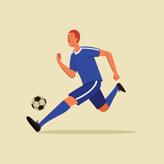 Fototapeta na wymiar Football player with soccer ball flat illustration. Men football player flat vector design.