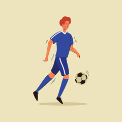Football player with soccer ball flat illustration. Men football player flat vector design.