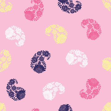 traditional Indian paisley pattern on pink background 