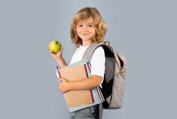 School child on isolated background. Kids education, Learning studying and knowledge for children.