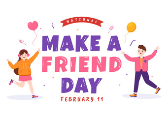 National Make a Friend Day Observed on February 11th to Meet Someone and a New Friendship in Flat Cartoon Hand Drawn Templates Illustration