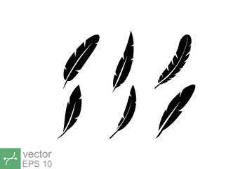 Fototapeta premium Feather icon set. Simple flat style. Soft, light, weight, bird wing, quill symbol. Vector illustration isolated on white background. EPS 10.