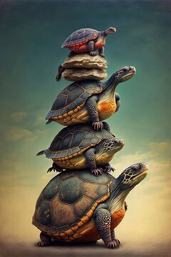 one tall stack of turtles