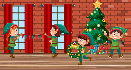 Christmas elf kids in the room scene